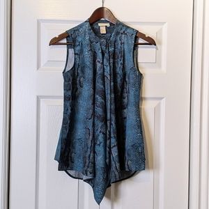 Draped Blue Print Sleeveless Blouse